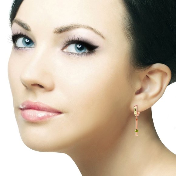 Galaxy Gold Products Jewelry - 14K. GOLD HUGGIE EARRINGS WITH DANGLING PERIDOTS